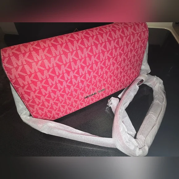 NWT Michael Kors Jet Set Crossbody bag- RASPBERRY PINK MK NEW - Picture 7 of 11